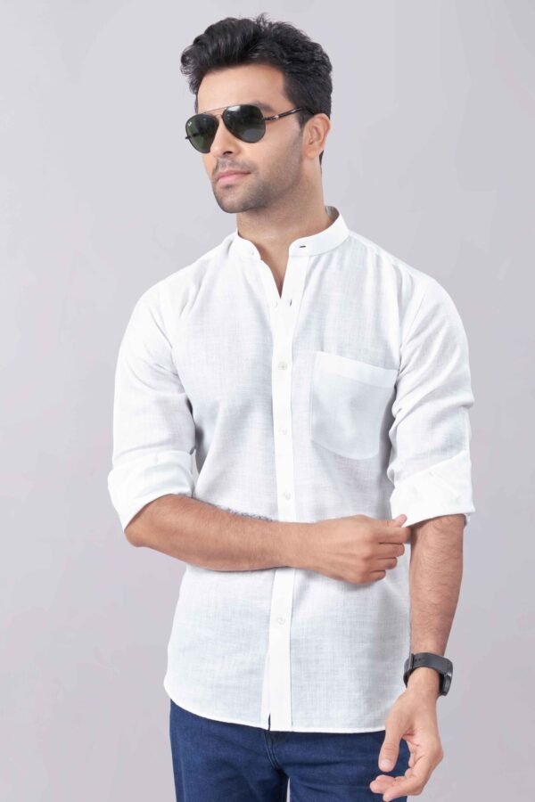 white mandarin collar shirt